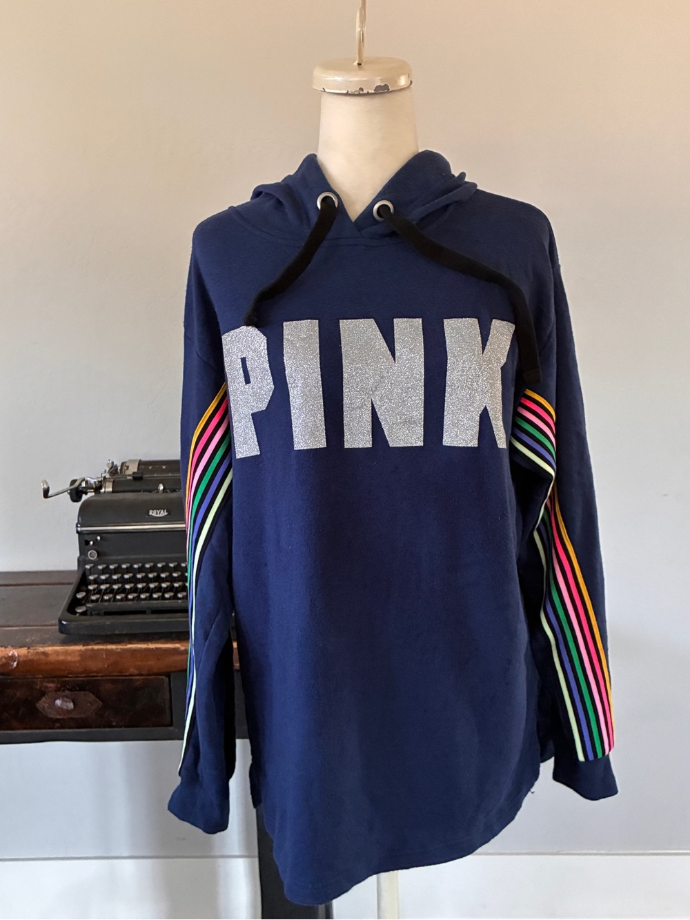 Victoria's Secret Pink Rainbow Bling Campus Pullover Hoodie - Size Small